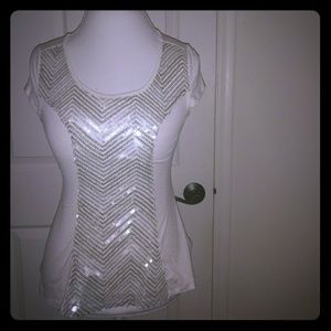 White Tee with Frontal Sequined Design